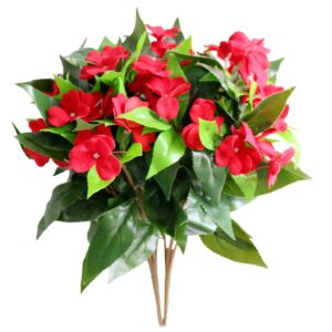 xilyya 2pcs artificial impatiens bushes silk flowers greenery indoor garden office wedding decor (red)