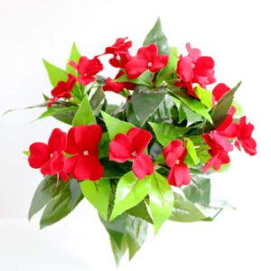 Xilyya 2PCS Artificial Impatiens Bushes Silk Flowers Greenery Indoor Garden Office Wedding Decor (Red)