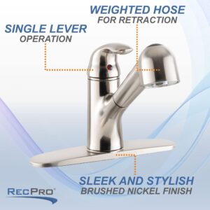 RecPro RV Kitchen Pull Out Faucet | Deck Brushed Nickel | WWFAU1 1812-50BN | Camper | Trailer | Fifth Wheel