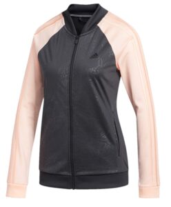 adidas women’s embossed print track jackets full-zip climalite jacket (x-large, carbon/cleora)