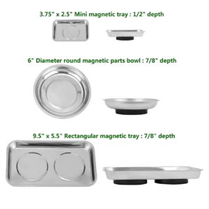 VASTOOLS Magnetic Tray Holder 3pc,for Socket Screw Nuts Bolts Metal Parts,Extra Strong Magnet,Thickened Tray,Stainless Steel