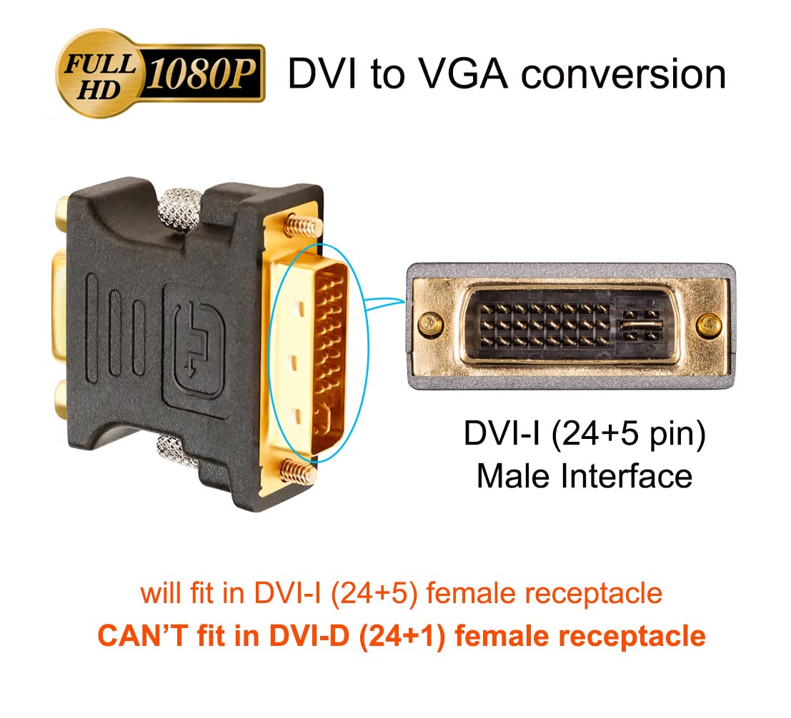 DTech DVI Male to VGA Female Adapter DVI-I 24+5 Port Converter