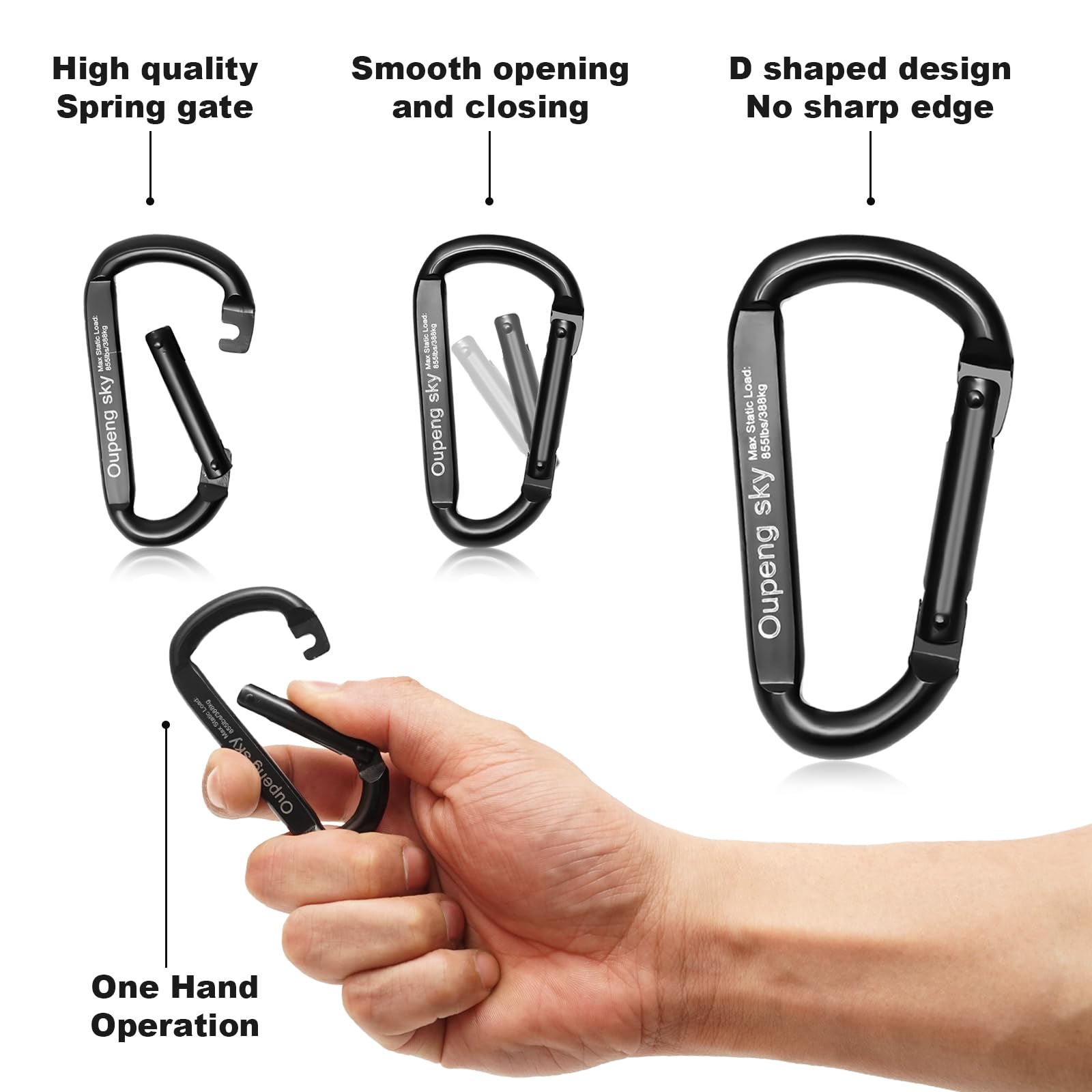 Carabiner Clip, 4 Pack, 855lbs，3" Heavy Duty Caribeaners for Hammocks, Camping Accessories, Hiking, Keychains，Outdoors and Gym etc, Small Carabiners for Dog Leash, Harness and Key Ring, Black