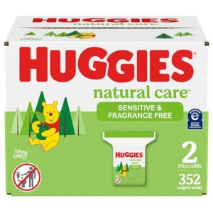 huggies natural care sensitive baby wipes, unscented, hypoallergenic, 99% purified water, 2 refill packs (352 wipes total)