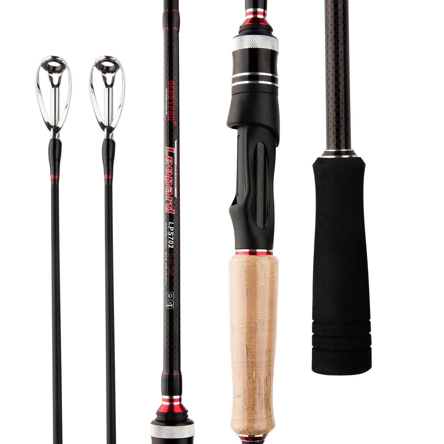 BERRYPRO 7-Feet Casting rods and Spinning rods, 24 Ton Carbon Fiber Baitcasting Fishing Rods - Two Piece Twin-Tip Rods and One Piece Rods (Twin-tip Spinning - 7' M & MH - 2pcs)