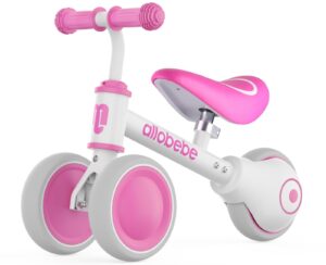 allobebe baby balance bike, cute toddler bikes 12-36 months gifts for 1 year old girl bike to train baby from standing to running with adjustable seat silent & soft 3 wheels