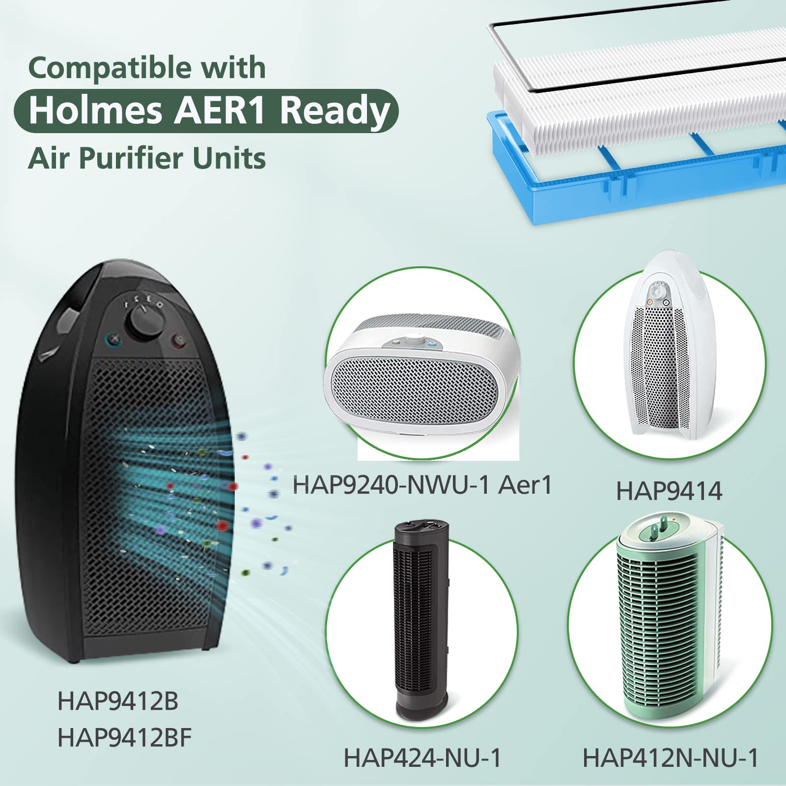 HAPF30AT Filter Replacement for Holmes AER1 Type Total Air Purifier, True Hepa Filter for HAPF30AT HAP242-NUC HAP424 HAP706 HAP716 HAP9240 et.