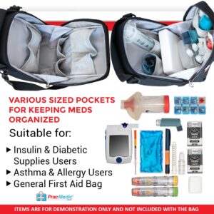 PracMedic Bags Insulin Travel Case - Travel Medicine Bag- Diabetes Medicine Bag for Medical Supplies, Insulin, Epipen, Auvi Q, Inhaler Spacer, Pill Bottle (T-MEDS Black)