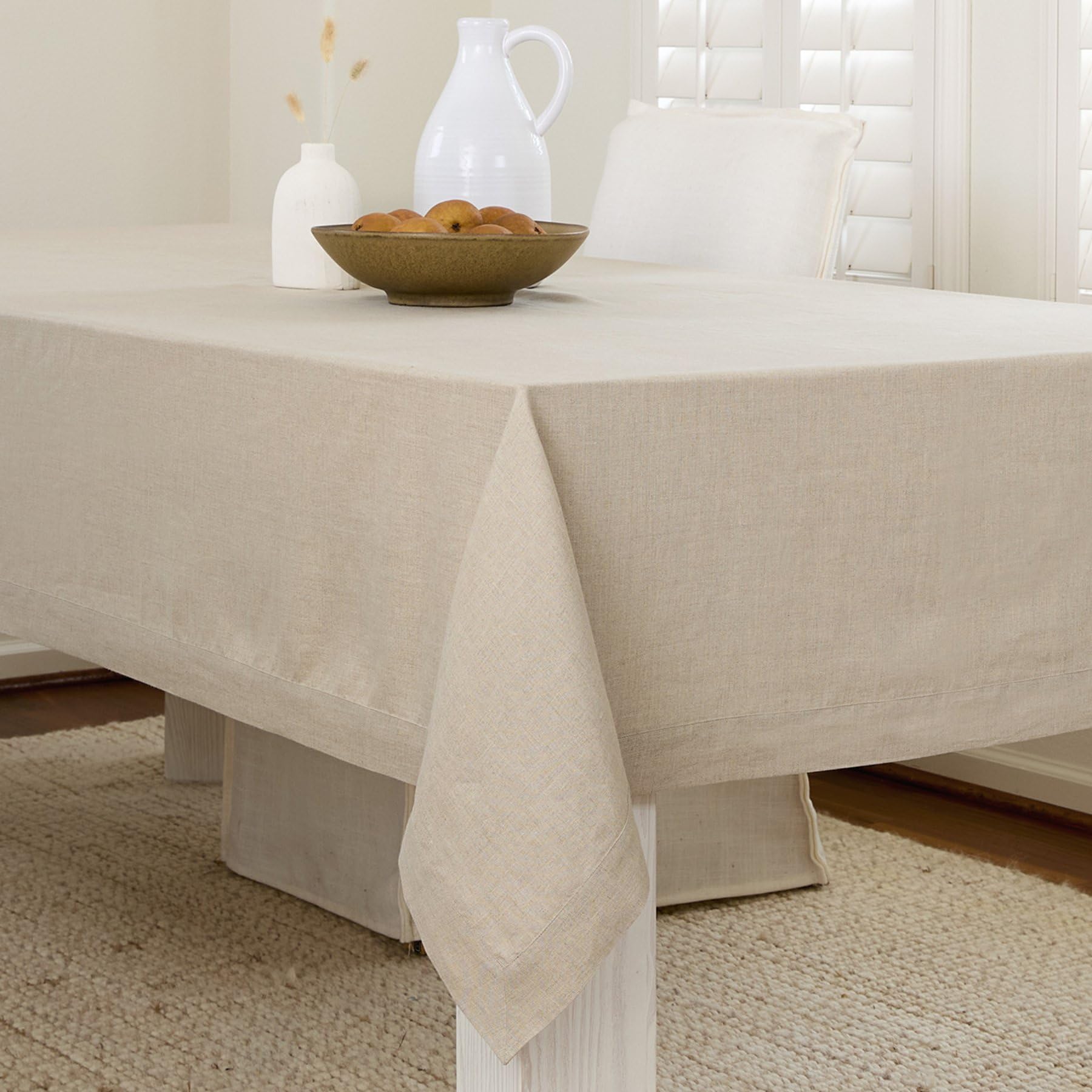 Solino Home Linen Tablecloth – 100% Pure Linen Summer Natural Tablecloth 60 x 144 Inch – Machine Washable Rectangle Tablecloth – Fete