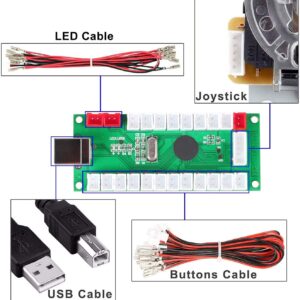 Avisiri 1 Player Arcade Buttons Joystick DIY Kit Parts Include 1x Ellipse Balltop Handle Stick 10x LED Arcade Button 1x USB Encoder Controller for PC MAME Raspberry Pi Windows (White)