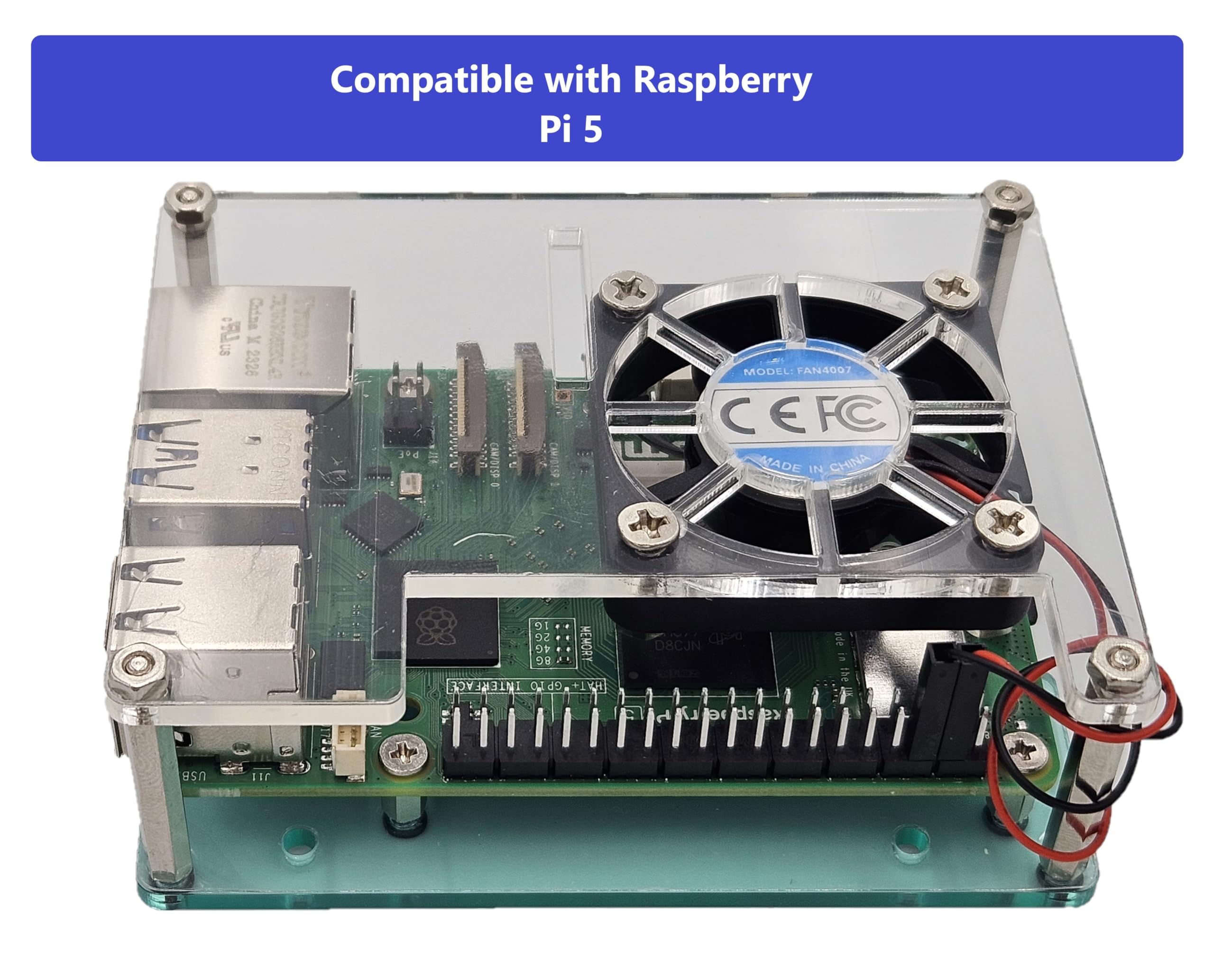 Micro Connectors Four (4) Layer Stackable Acrylic Raspberry Pi 3 Case for Model B B+ and Pi 4 Enclosure with Fan and Heatsinks - Clear (RAS-PCS46)