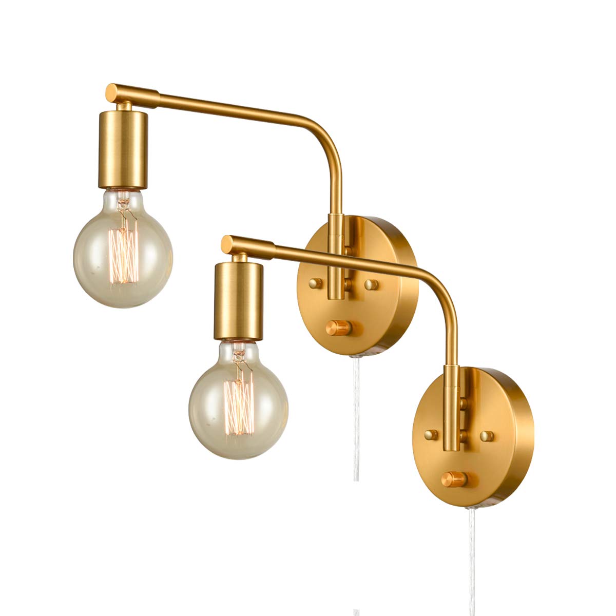 DANSEER Edison Brass Wall Sconces Set of Two Sconce Plug in with Switch Swing arm