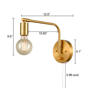 DANSEER Edison Brass Wall Sconces Set of Two Sconce Plug in with Switch Swing arm