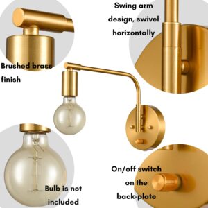 DANSEER Edison Brass Wall Sconces Set of Two Sconce Plug in with Switch Swing arm