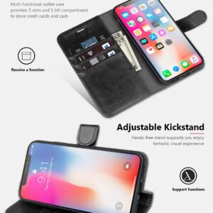 OCASE iPhone X Wallet Case, iPhone 10 Case [ Wireless Charging ] [ Card Slot ] [ Kickstand ] Leather Flip Wallet Phone Cover Compatible with iPhone X/iPhone 10 - Black
