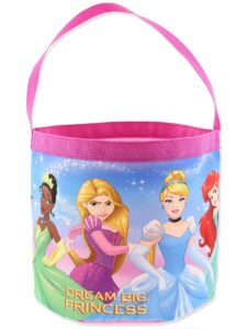 disney princess girls collapsible nylon gift basket bucket tote bag (one size, pink)