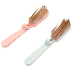 2 Pack Folding Hair Combs Hair Brush Compact Pocket Size Travel Purse Locker , Blue & Pink (Blue, Pink)