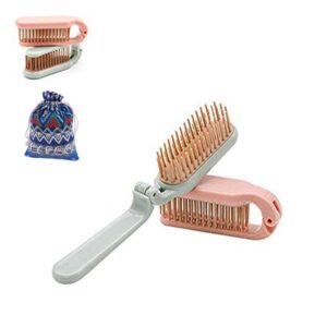 2 Pack Folding Hair Combs Hair Brush Compact Pocket Size Travel Purse Locker , Blue & Pink (Blue, Pink)