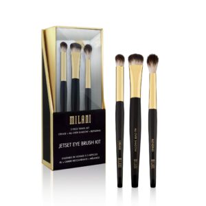 Milani Jetset Eye Brush Kit (3 Piece Set) 3 Travel-Sized Eye Brushes for On-the-Go Eyeshadow Application - Made with High-Grade Synthetic Bristles