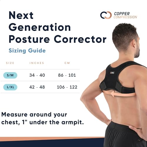 Copper Compression Posture Corrector for Men & Women - Adjustable Copper Infused Orthopedic Brace for Pain Relief from Bad Posture, Slumping - Targets Upper Back, Shoulders, Neck, Clavicle
