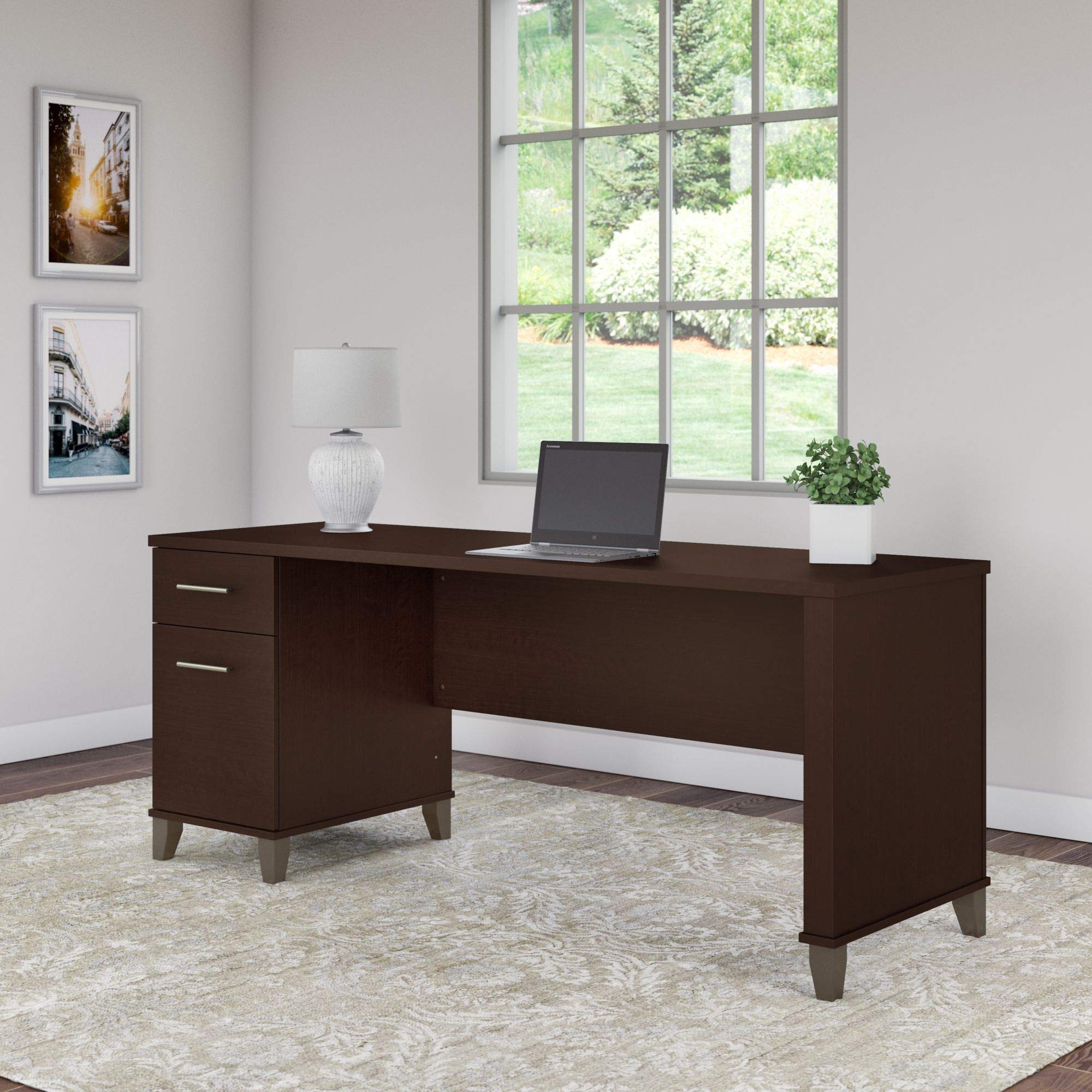 Bush Furniture Somerset 72W Office Desk with Drawers in Mocha Cherry