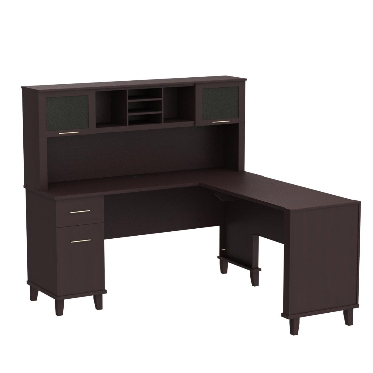 Bush Furniture Somerset 72W 3 Position Sit to Stand L Shaped Desk with Hutch in Mocha Cherry