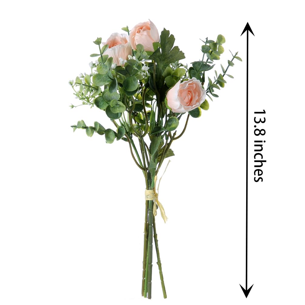 UUPP 2 Bundles Artificial Rose Baby Breath Gypsophila Flowers with Eucalyptus Leaves Bridal Wedding Bouquet for Home Wedding Party Decoration, 13.8 inches