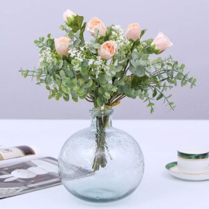 UUPP 2 Bundles Artificial Rose Baby Breath Gypsophila Flowers with Eucalyptus Leaves Bridal Wedding Bouquet for Home Wedding Party Decoration, 13.8 inches