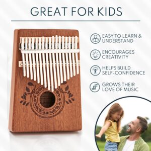 UNOKKI Kalimba 17 Key Thumb Piano, Portable Mahogany Mbira Finger Piano with Instruction, Carrying Bag, Tune Hammer, Reduce Stress, Gift for Well-being for Kids, Adults, Men, Music Lovers- Light Brown