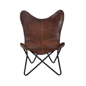 Vintage Brown Leather & Arm Butterfly Chair | Genuine Tan Leather Butterfly Chair Home Decor | Handmade Chair Presented by Presented by Shy Shy Let's The Sky