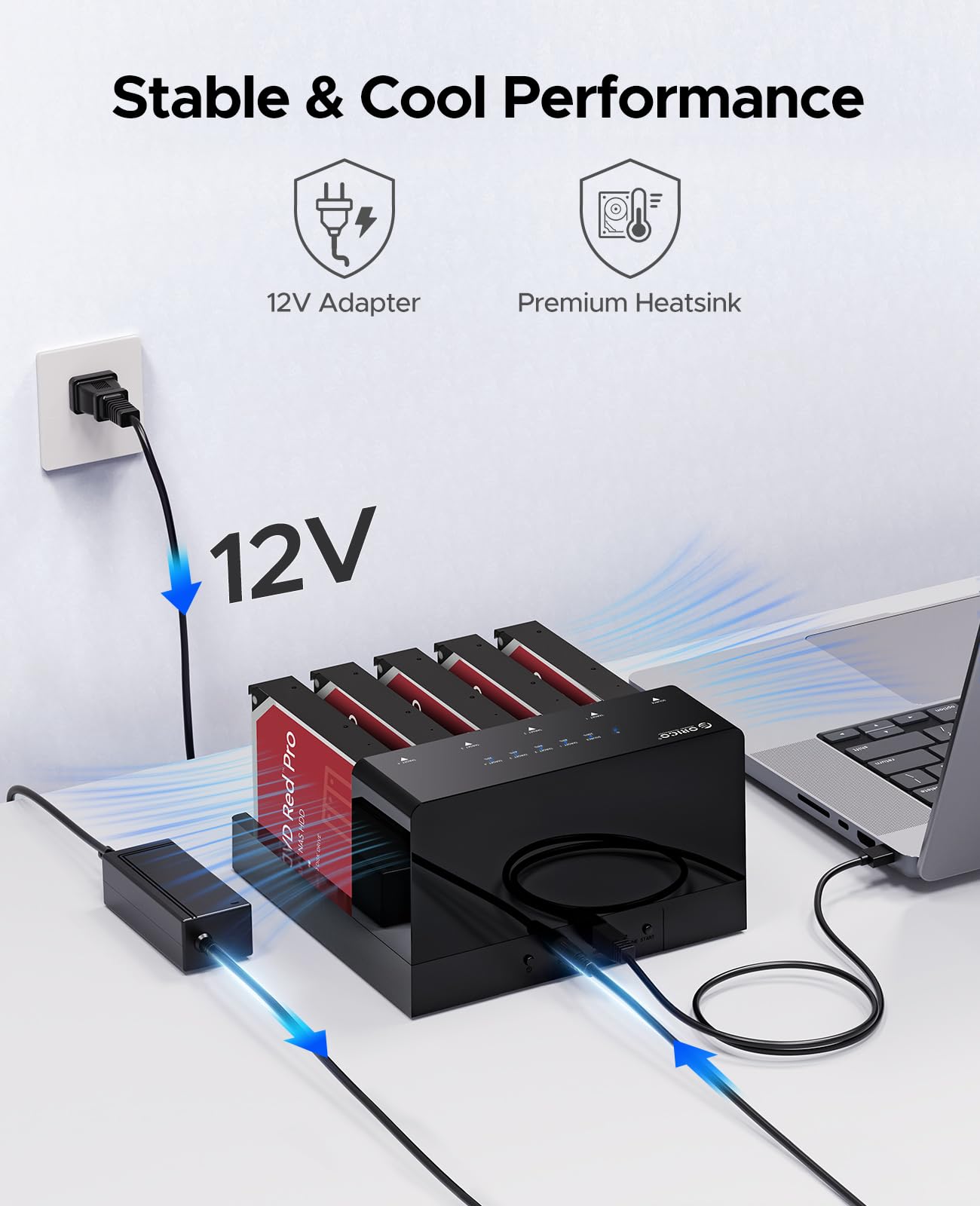 ORICO 5-Bay Hard Drive Docking Station with Offline Cloning - SATA to USB 3.0 HDD Dock for 3.5" Drives, Expandable Storage up to 90TB, Includes 12V/6.5A Power Adapter, Black (6558US3-C)