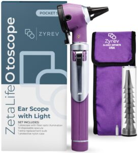 zyrev zetalife otoscope - ear scope with light, ear infection detector, pocket size (purple color)