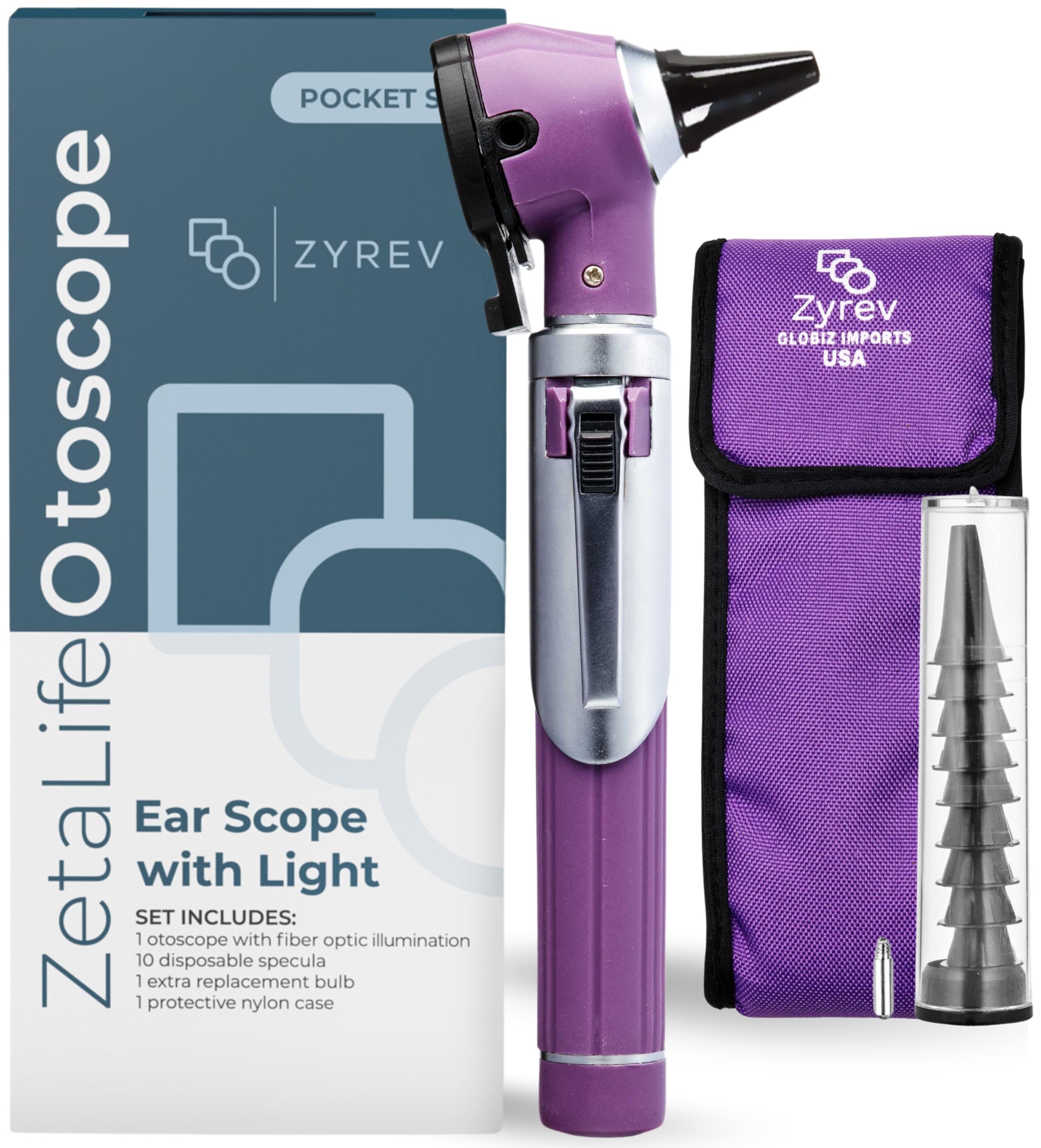 Zyrev ZetaLife Otoscope - Ear Scope with Light, Ear Infection Detector, Pocket Size (Purple Color)