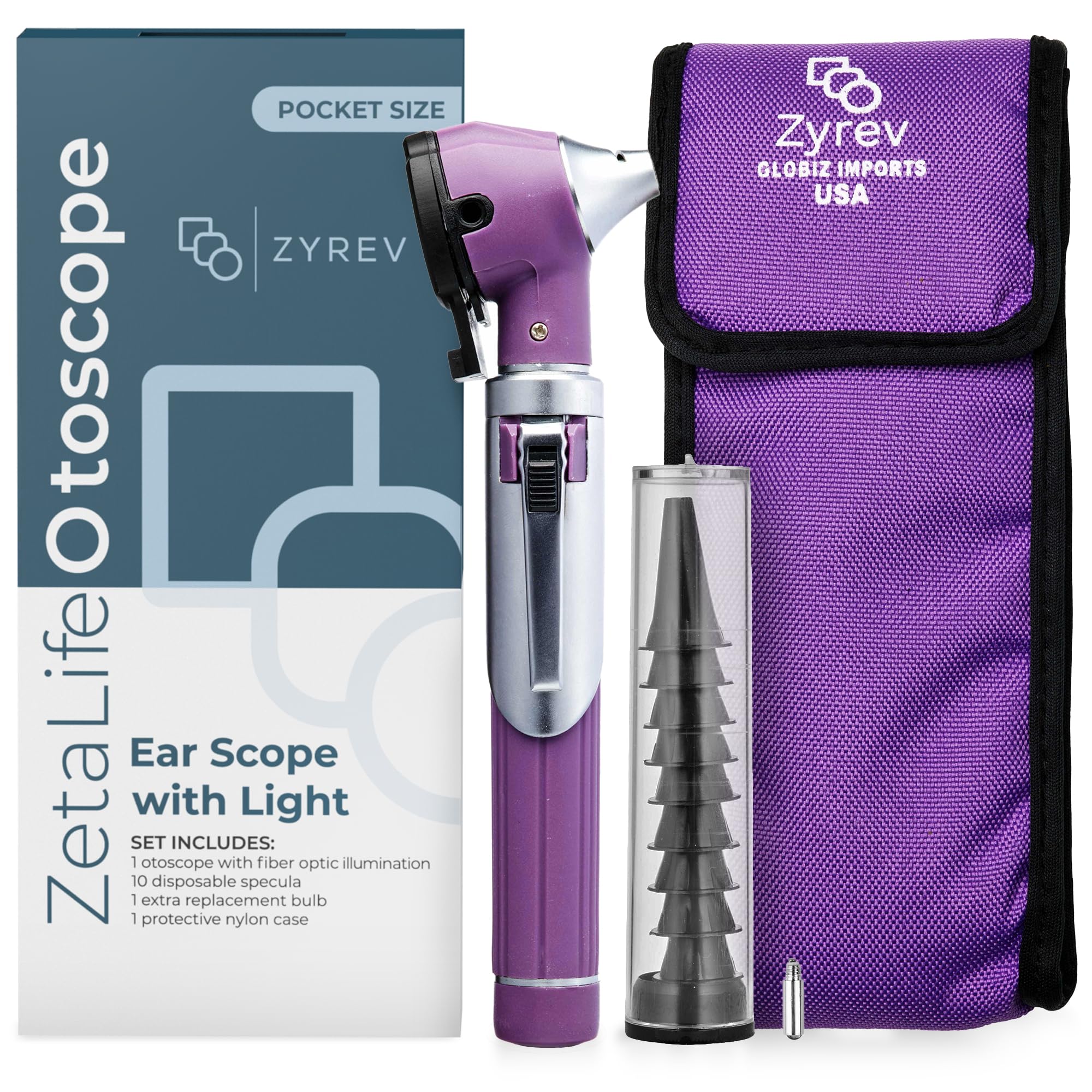 Zyrev ZetaLife Otoscope - Ear Scope with Light, Ear Infection Detector, Pocket Size (Purple Color)