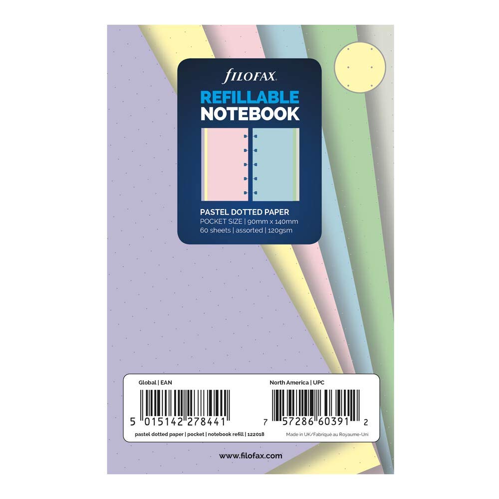 Filofax B122018 Notebook Refill, Pocket Size, Pastel colors, Dotted Paper