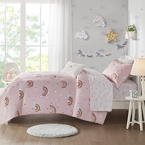 Mi Zone Kids Alicia Cozy Bed in A Bag Comforter with Complete Sheet Set Fun and Playful Print, Children Cover Girls Room Décor, Twin, Pink 6 Piece