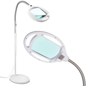 brightech lightview pro magnifying floor lamp - hands free magnifier with bright led light for reading - work light with flexible gooseneck - standing mag lamp