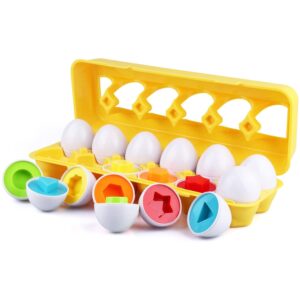 tinabless color matching egg set - fine motor skill montessori toys - toddler toys - learning educational color & shape match egg set - christmas easter gift for 18 months baby and up (12 eggs)