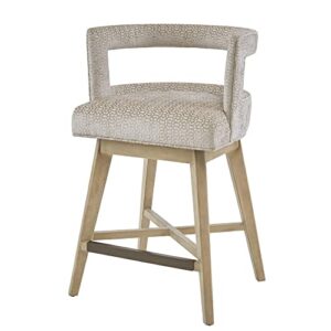 Madison Park Glenwood Upholstered Swivel Counter Stools, Height Kitchen Chair, Solid Wood, Bronze Metal Kickplate Footrest, Back Support, Pipped Fabric, Dining Room Accent Furniture, Cream