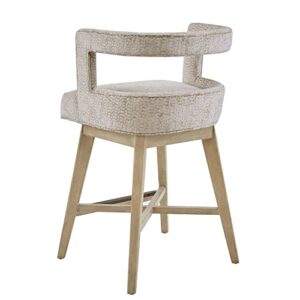 Madison Park Glenwood Upholstered Swivel Counter Stools, Height Kitchen Chair, Solid Wood, Bronze Metal Kickplate Footrest, Back Support, Pipped Fabric, Dining Room Accent Furniture, Cream