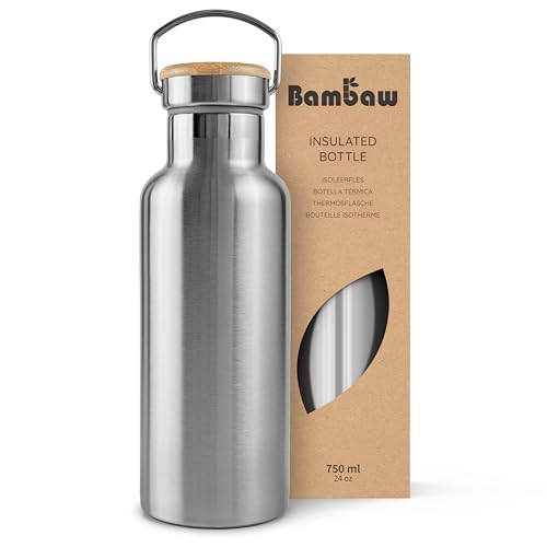 Bambaw Insulated Water Bottle 24oz | Stainless Steel Water Bottle | Insulated Water Bottles | Travel Water Bottle | Metal Water Bottle | Large Water Bottle | Reusable Water Bottle 750 ml