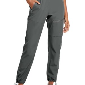 BALEAF Women's Hiking Pants Quick Dry Water Resistant Lightweight Joggers Pant for All Seasons Elastic Waist Steel Gray Size L, Capri