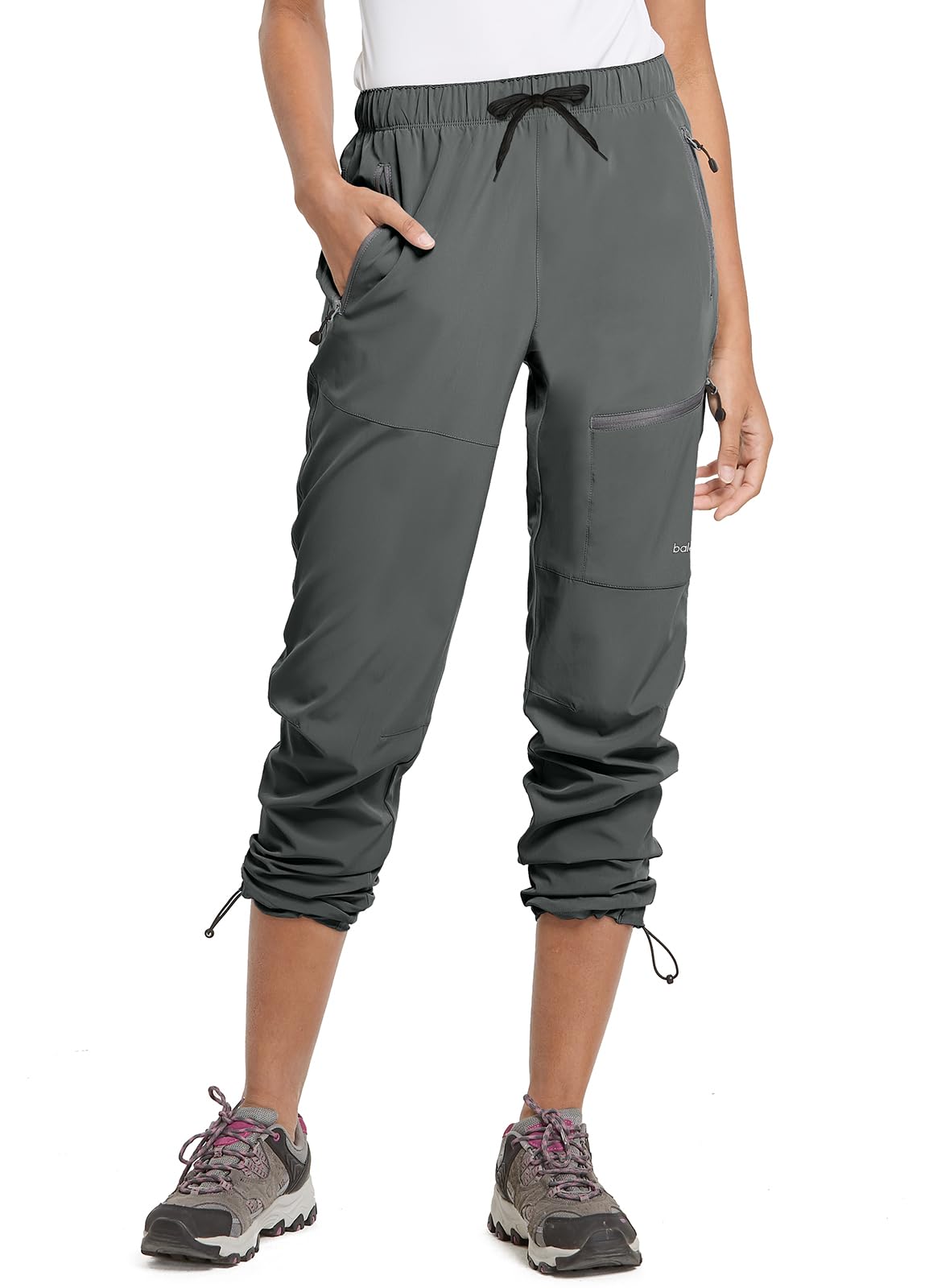 BALEAF Women's Hiking Pants Quick Dry Water Resistant Lightweight Joggers Pant for All Seasons Elastic Waist Steel Gray Size L, Capri