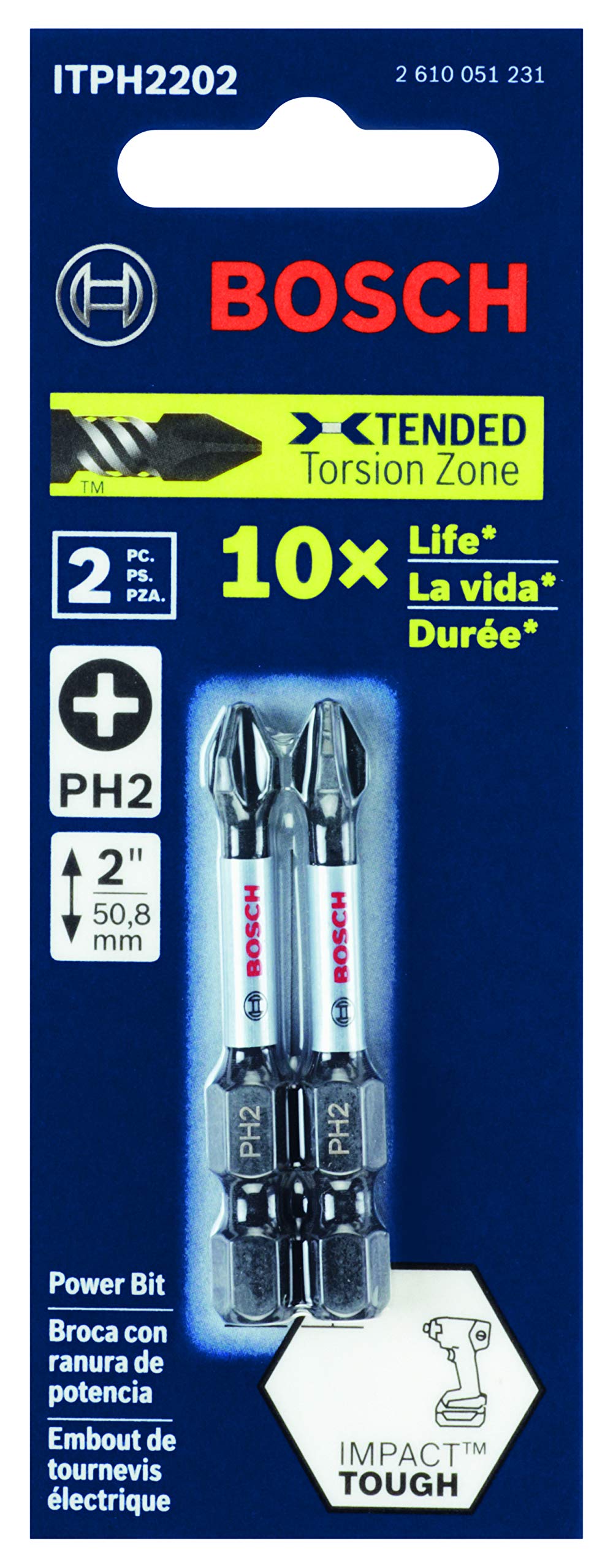 BOSCH ITPH22B 10-Pack 2 In. Phillips #2 Impact Tough Screwdriving Power Bits