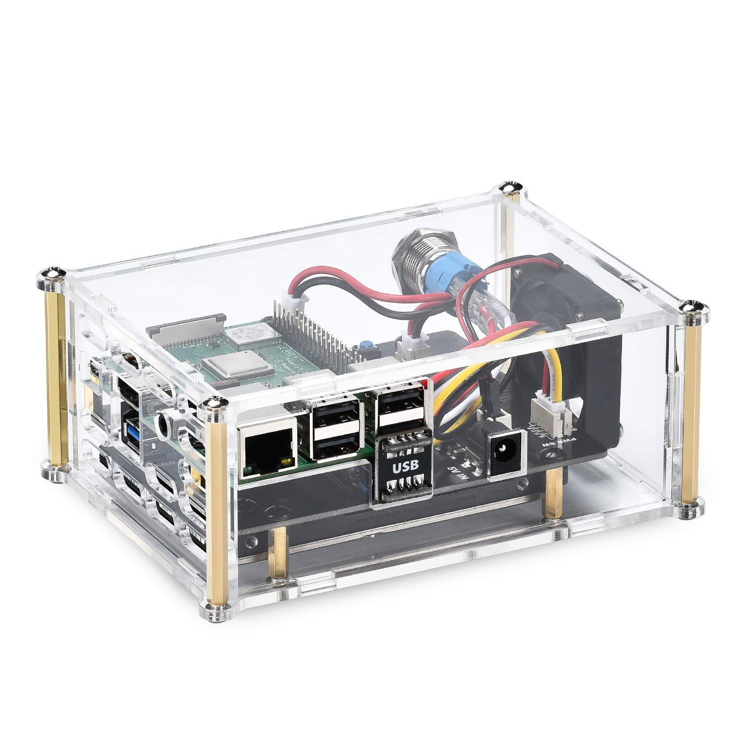 Acrylic Case with Cooling Fan for Raspberry Pi X820 V3.0 2.5" SATA HDD/SSD Shield Expansion Board Kit