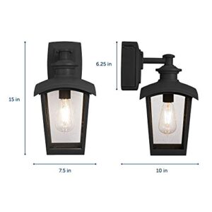 Home Luminaire 31703 Spence 1-Light Outdoor Wall Lantern with Seeded Glass and Built-in GFCI Outlet, Black