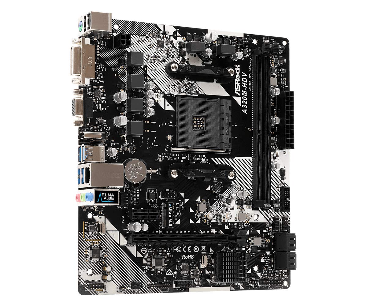 ASRock AMD Ryzen AM4 Compatible with A320 Chip MicroATX Motherboard A320M-HDV R4.0