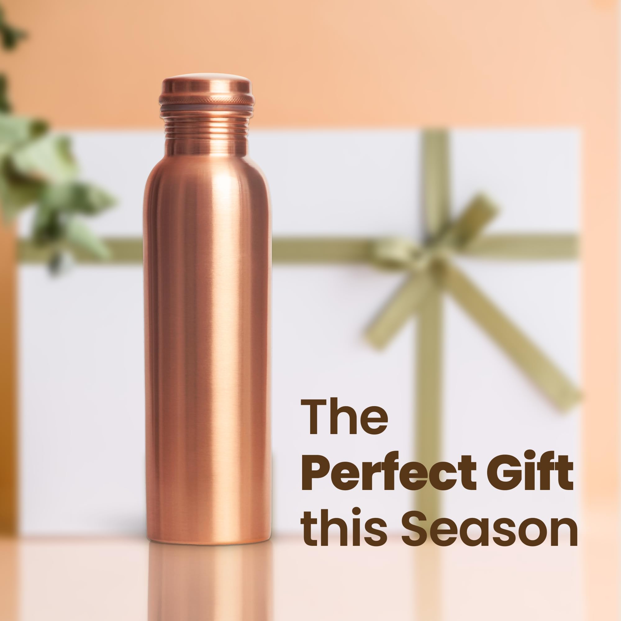 Otiem 34oz Pure Copper Water Bottle for Drinking – Large Handcrafted Ayurvedic Copper Water Bottle, Leak Proof Lid – Smooth Finish Copper Bottle Water Vessel – 100 Copper Drinking Water Bottle 34 Oz