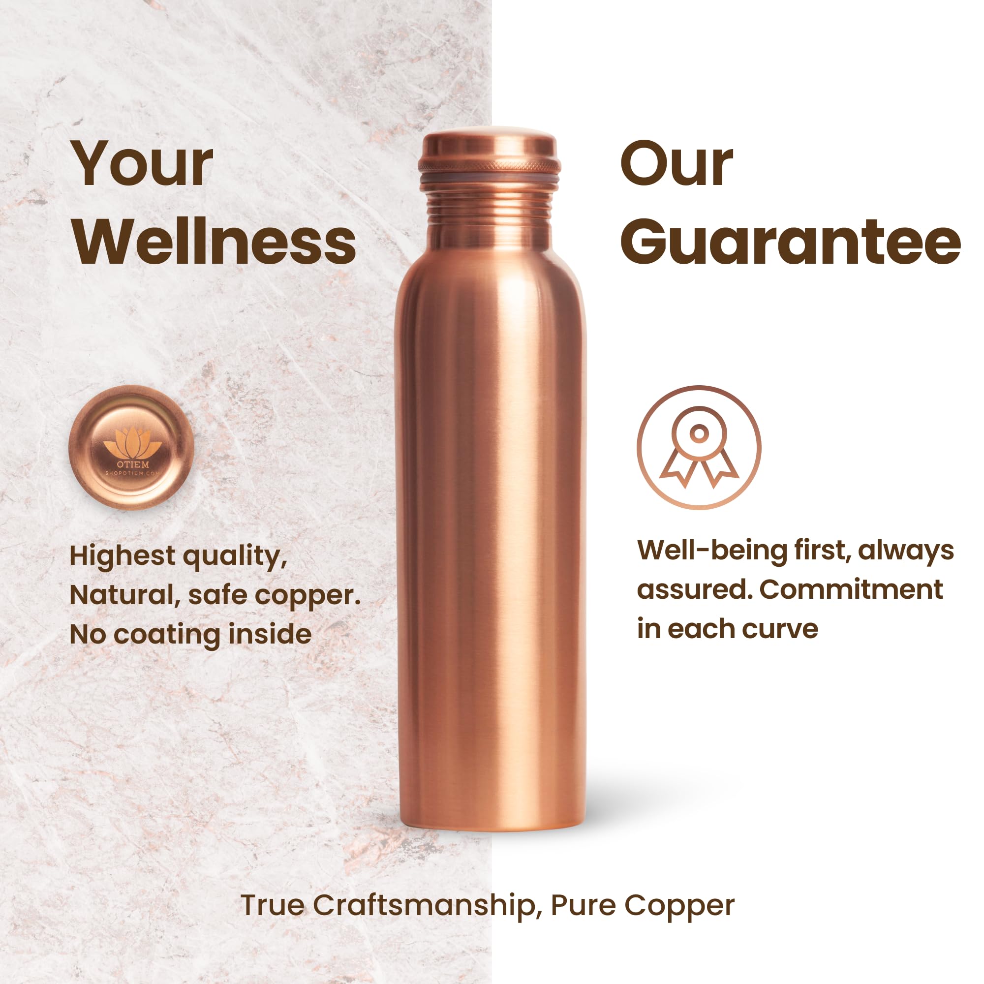 Otiem 34oz Pure Copper Water Bottle for Drinking – Large Handcrafted Ayurvedic Copper Water Bottle, Leak Proof Lid – Smooth Finish Copper Bottle Water Vessel – 100 Copper Drinking Water Bottle 34 Oz