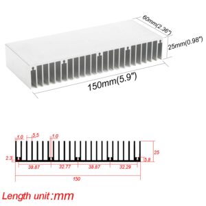 JIUWU Aluminum Heat Sink Heatsink Module Cooler Fin Heat Radiator Board Cooling for Amplifier Transistor Semiconductor Devices Silver Tone 150mm (L) x 60mm (W) x 25mm (H) 2pcs Set